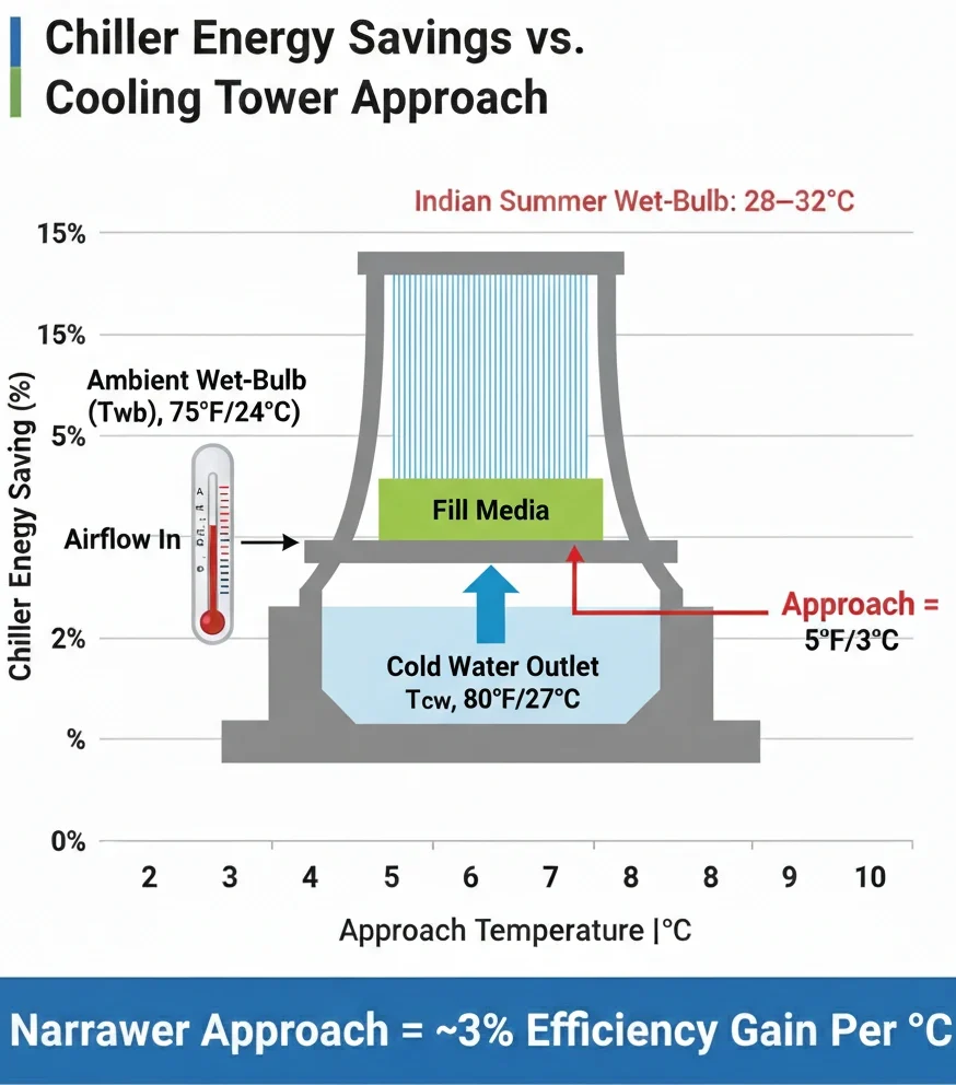 Cooling tower approach vs chiller energy savings