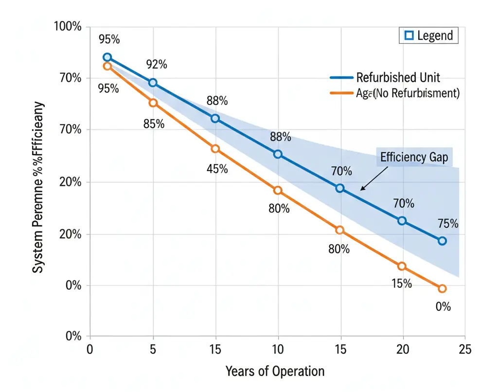 AHU refurbishment vs ageing efficiency performance curve over time