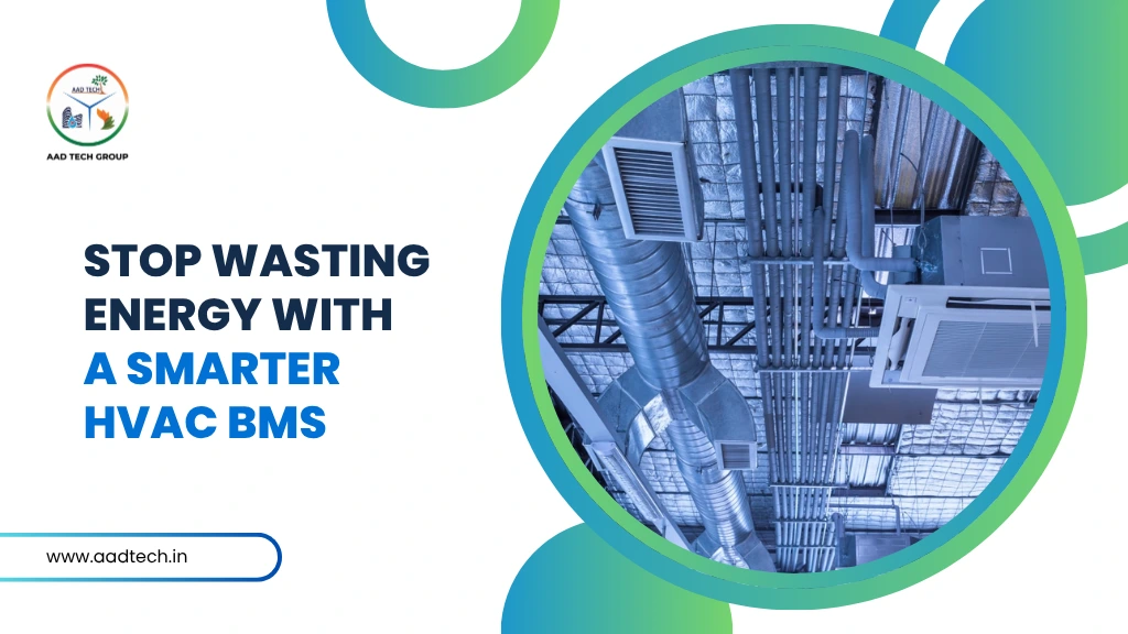 HVAC Building Management System (BMS) graphic featuring ductwork, air distribution systems, and smart controls for energy-efficient building operations.