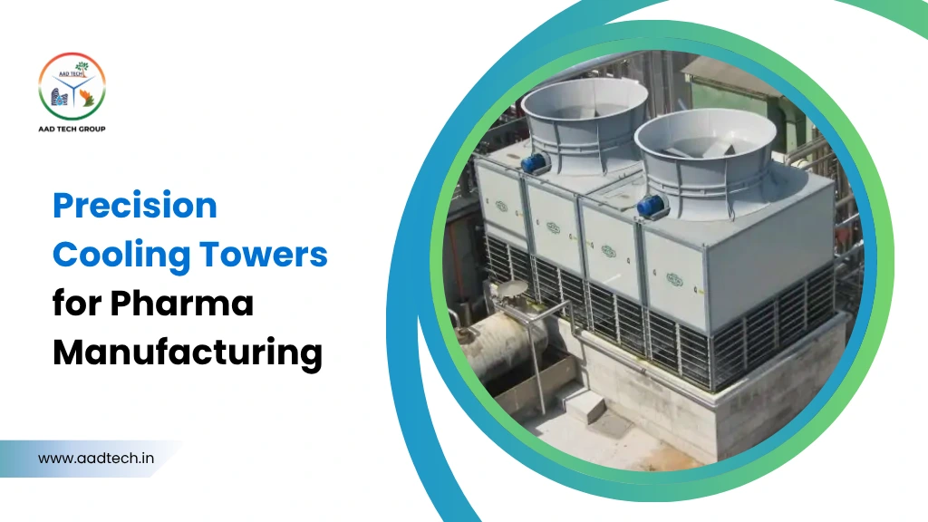 Industrial precision cooling towers used in pharmaceutical manufacturing for temperature control and process cooling