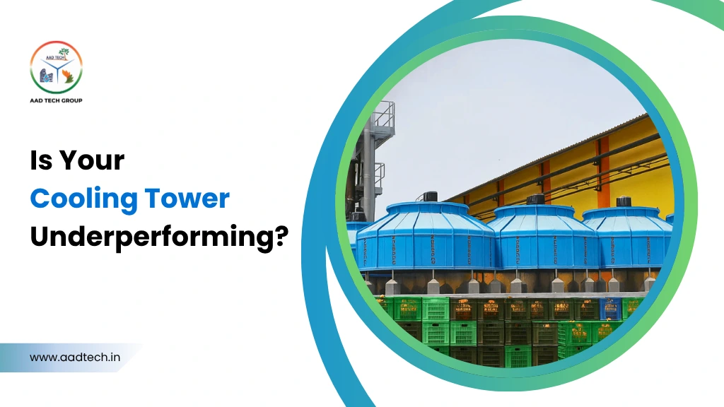 Cover image titled "Is Your Cooling Tower Underperforming?" featuring industrial cooling towers at a manufacturing facility.